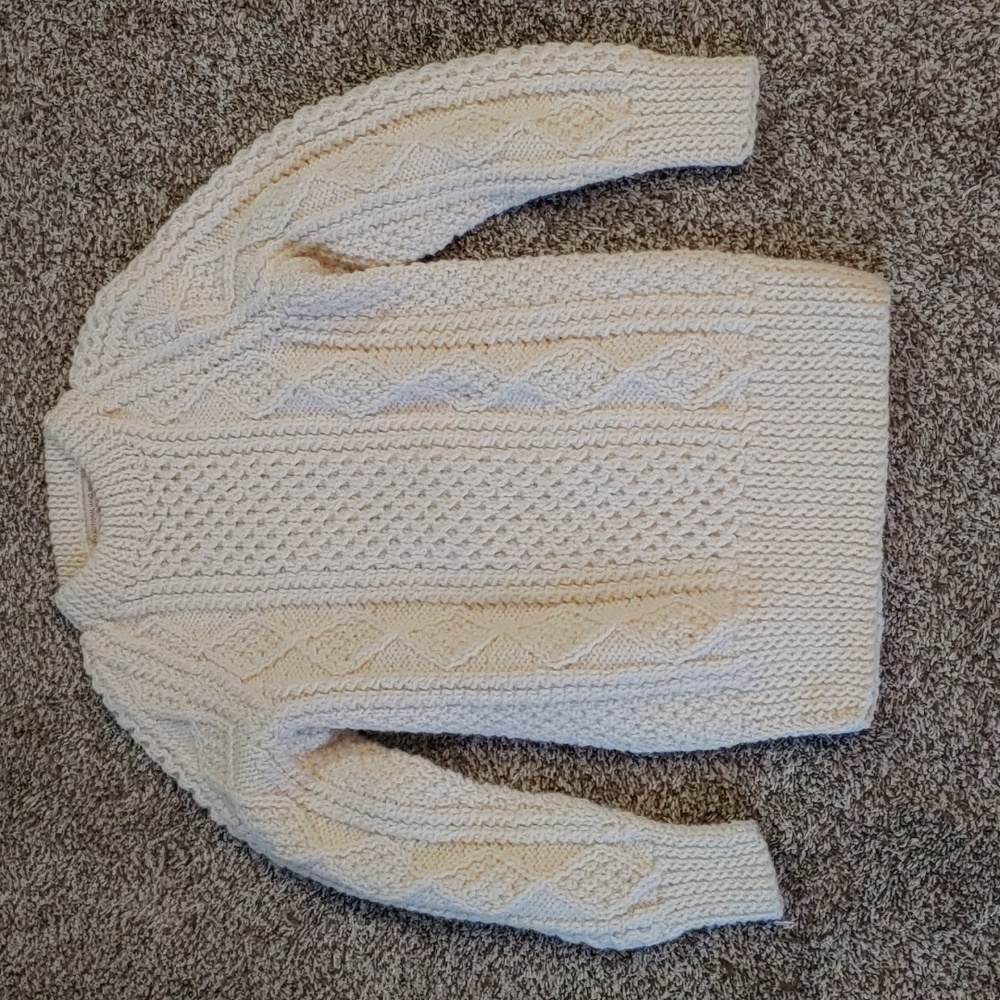 VTG Francis Daunt Wool Fisherman Sweater Women's Hand Knit Cream Jumper Size S